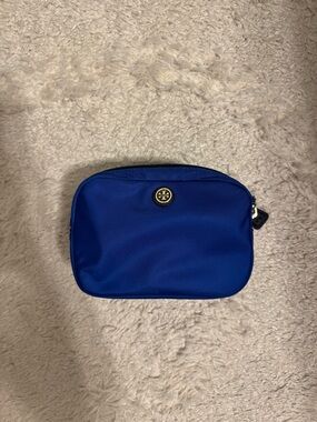Tory Burch Cobalt Blue Logo Cosmetic Pouch